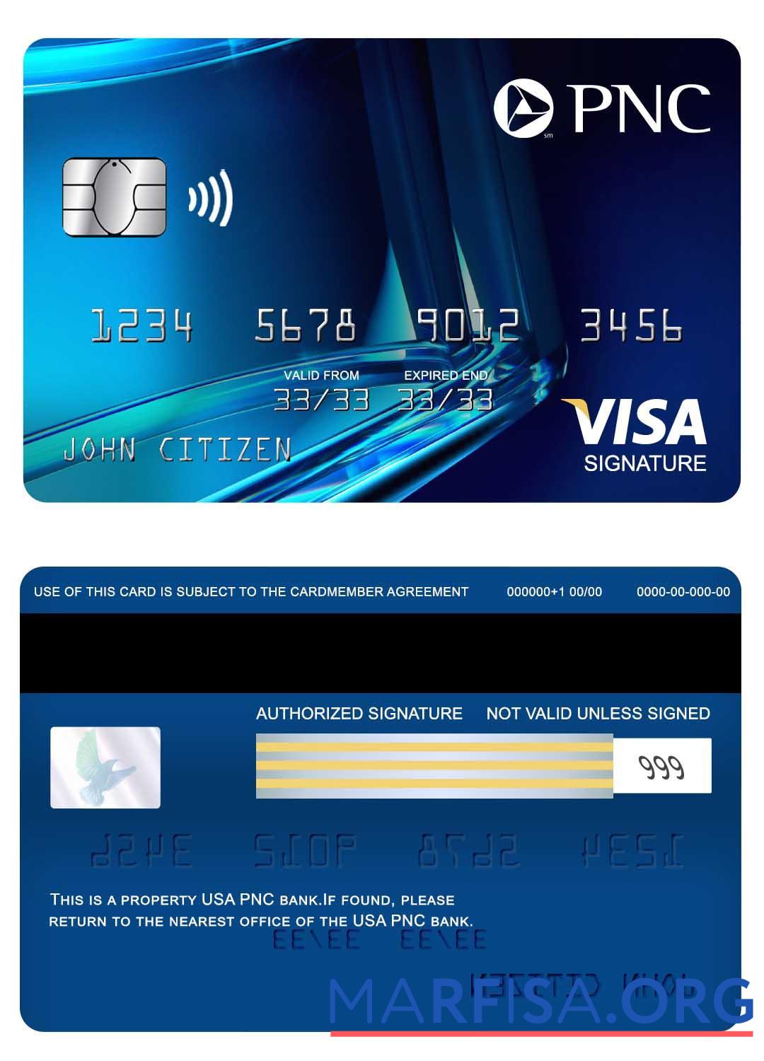Downloadable USA PNC bank visa signature card sample